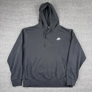 Nike Swoosh Hoodie Mens Large‎ Black Embroidered Logo Sweatshirt Grunge Y2K